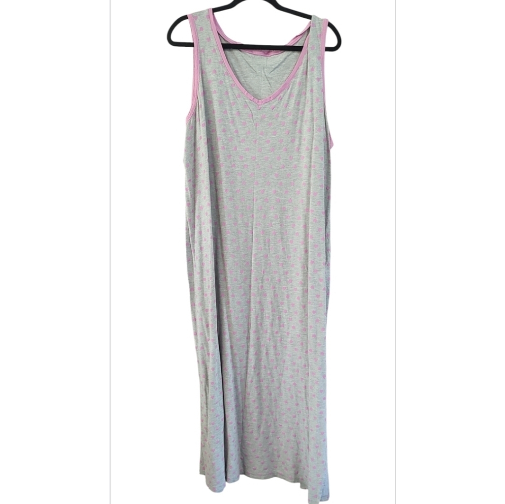 Gray and Pink Hearts Sleeveless Maxi Sleep Dress